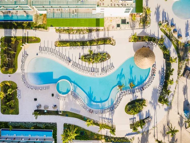 Signature curved pool from above